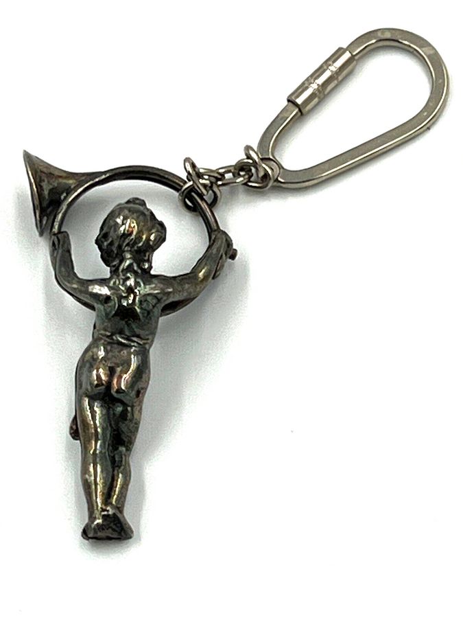 Antique Vintage Key Ring Putto Holding French Horn