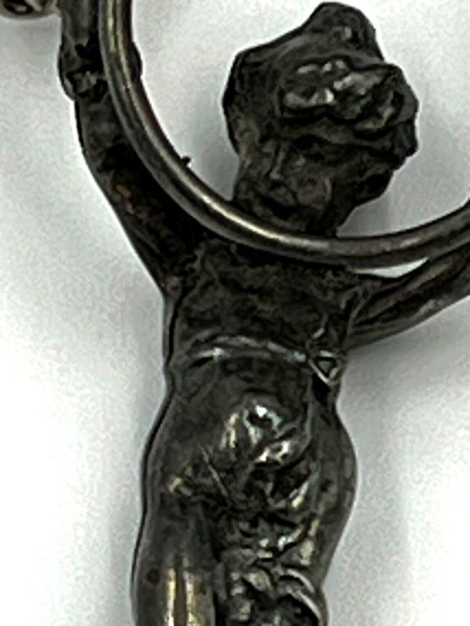 Antique Vintage Key Ring Putto Holding French Horn