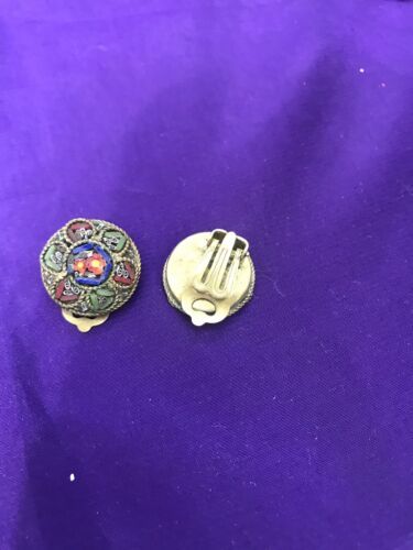 Antique A PAIR Of  ITALIAN MICRO MOSAIC CLIP ON EARRINGS