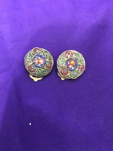 Antique A PAIR Of  ITALIAN MICRO MOSAIC CLIP ON EARRINGS