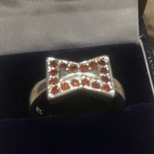 Vintage Solid Silver Hallmarked Ring Set with orange stones Size 0