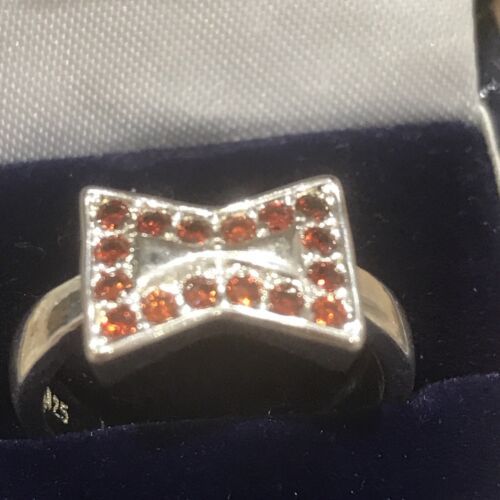 Antique Vintage Solid Silver Hallmarked Ring Set with orange stones Size 0