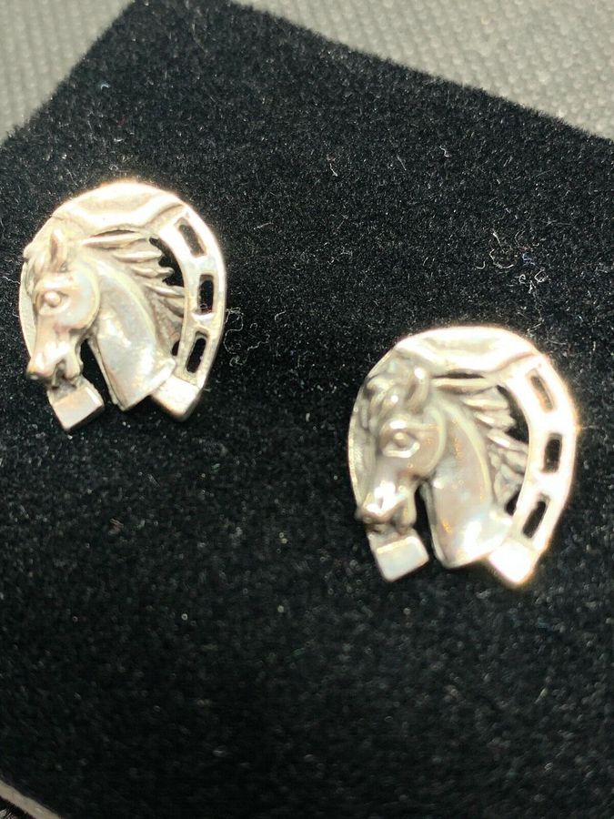 Antique Solid Silver Horse and Horseshoe cufflinks