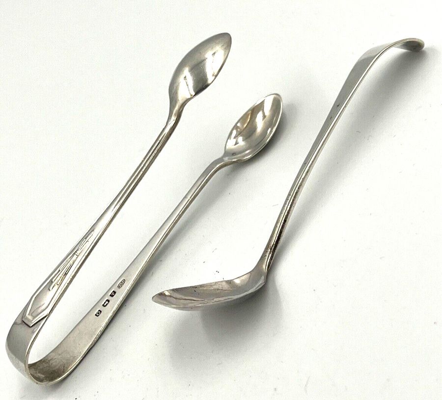 Antique Antique William IV Silver Cream Ladle London 1830 Pair Silver Sugar Tongs