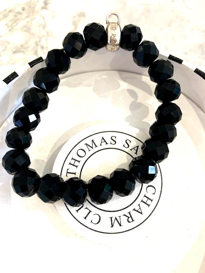 Antique Thomas Sabo Charm Club Bracelet Jet Black Faceted Onyx Silver Clasp