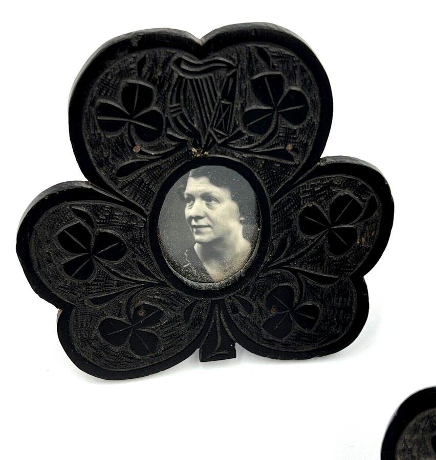 Antique Whitby Jet Photo frames Miniature  Hand Carved Clover Design