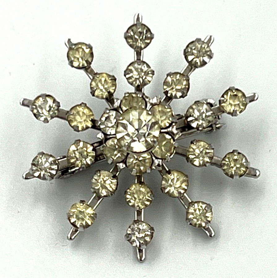 Antique Vintage Brooch Set with Czech Clear Stones in the form of a snowflake