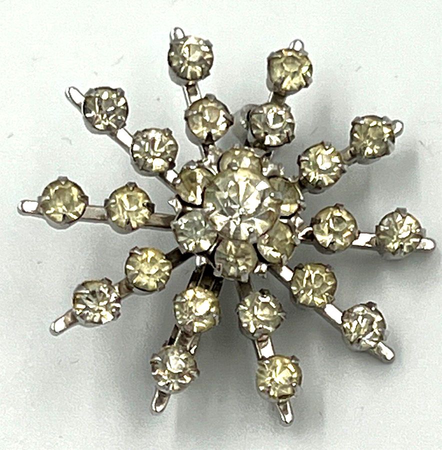 Antique Vintage Brooch Set with Czech Clear Stones in the form of a snowflake