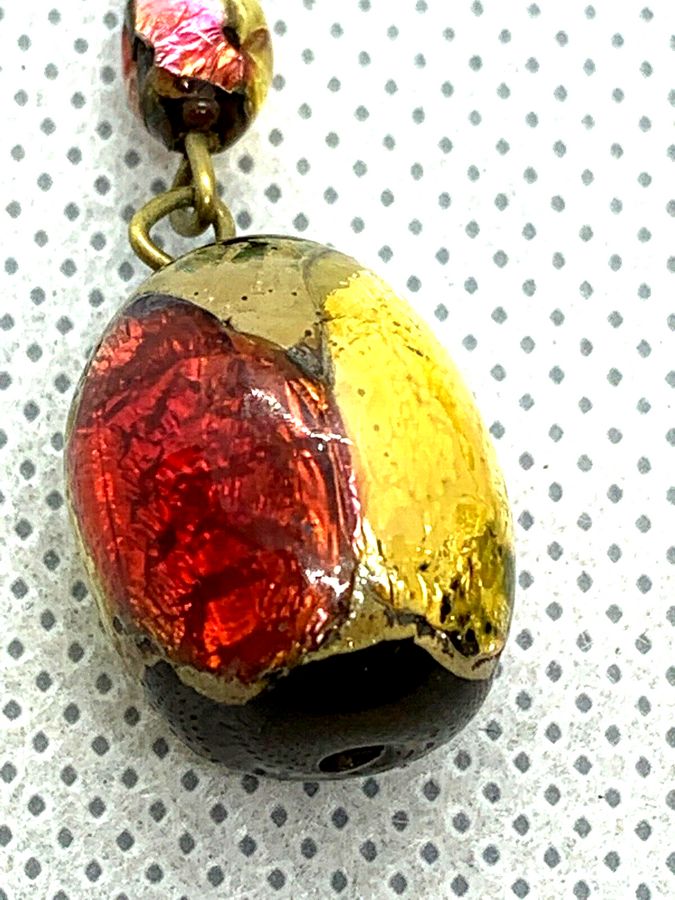 Antique Vintage Victorian Art Deco Antique Foiled Murano Glass Dangly Earrings screwback