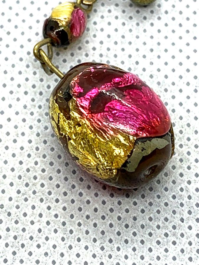 Antique Vintage Victorian Art Deco Antique Foiled Murano Glass Dangly Earrings screwback