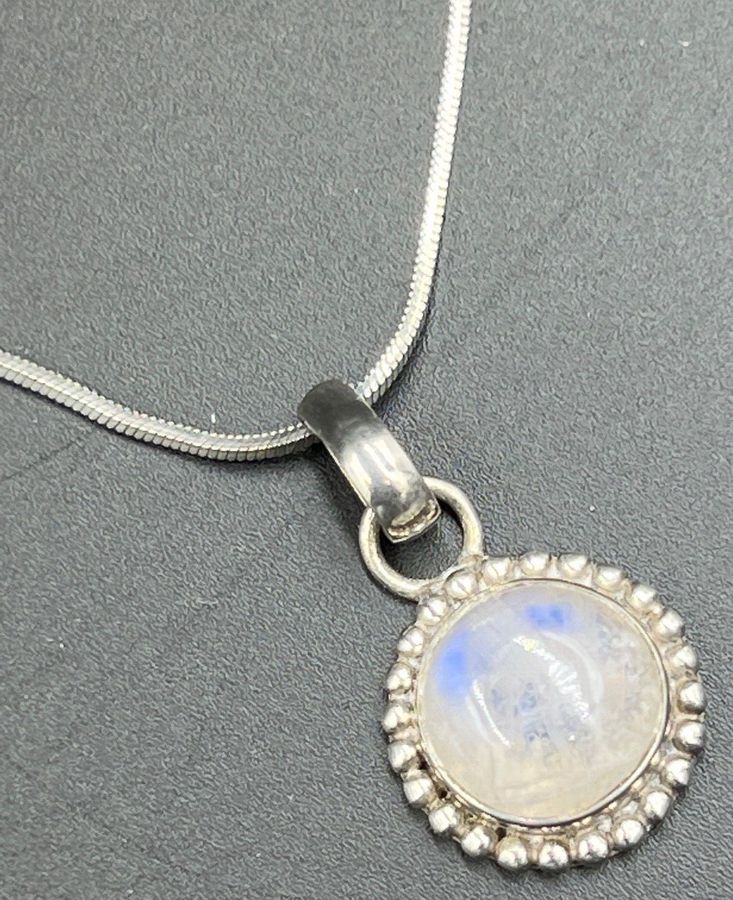 Antique Vintage Art Deco Moonstone Pendant Solid Silver on Solid Silver Chain