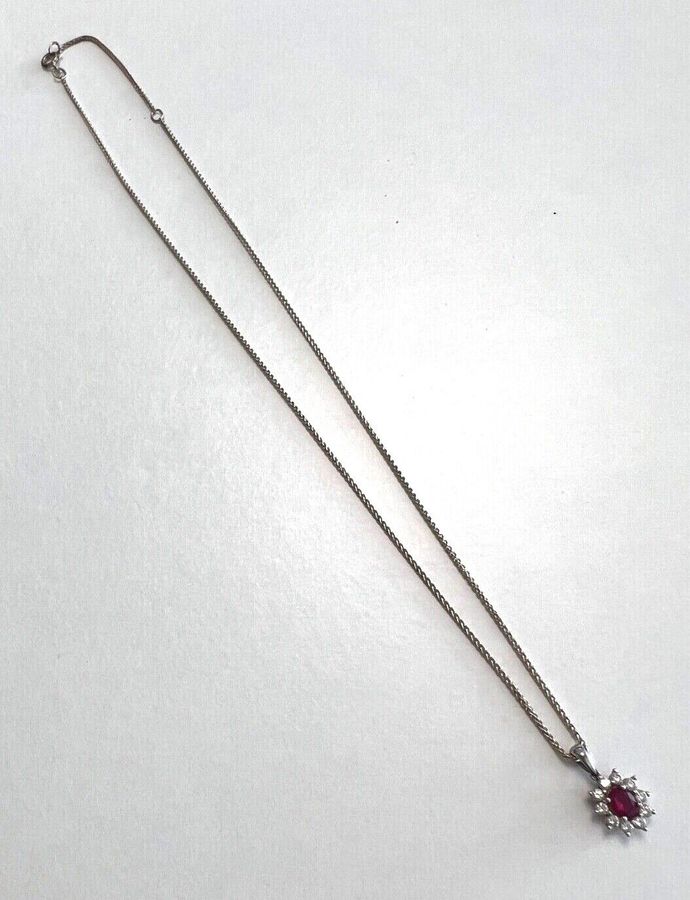 Antique Vintage Solid Silver Pendant on a Silver Chain Set with Pink and White Stones