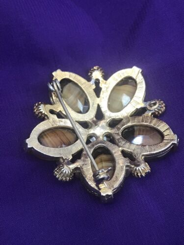 Antique Vintage 1950s Brooch Set With Tigers Eye