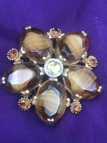 Antique Vintage 1950s Brooch Set With Tigers Eye