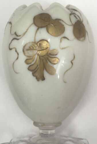 Antique Victorian Hand-painted Hand   Blown Milk Glass Posy Holder