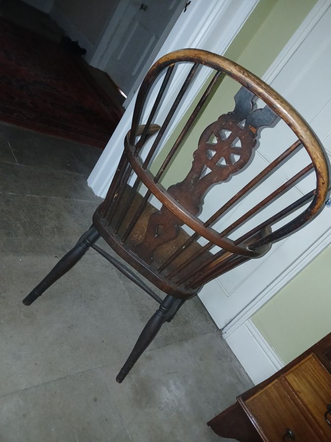 Antique 2 19th Century Elm and Ash Windsor Chairs