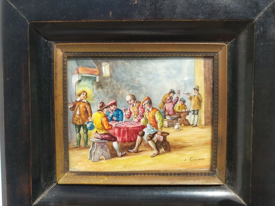 Antique Miniature oil painting, signed, in the style of 17th century, exceptional quality