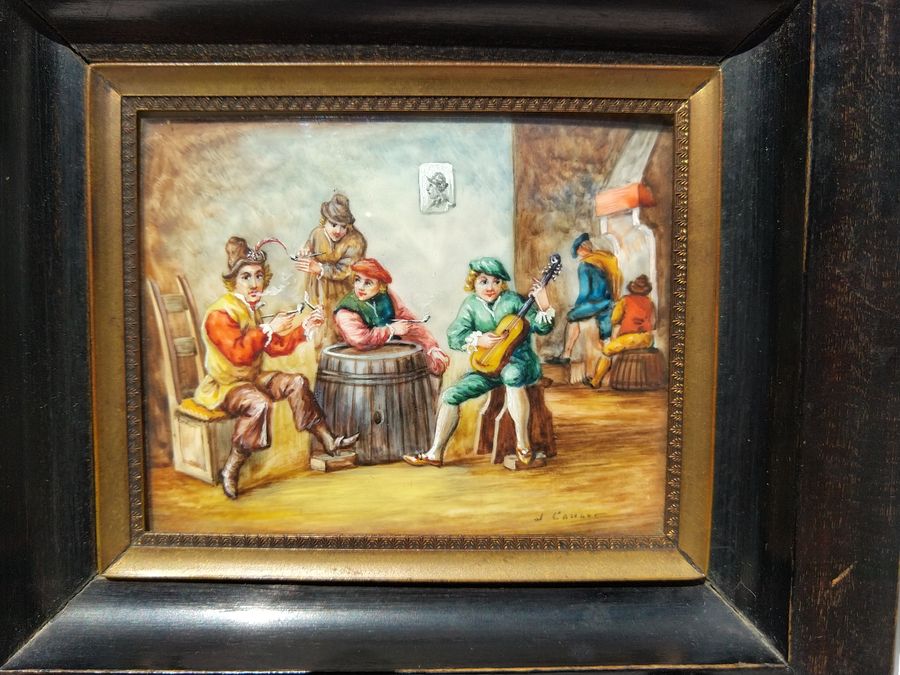 Antique Miniature oil painting, signed, in the style of 17th century, exceptional quality