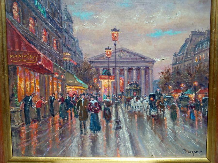 Antique André BOYER (1909-1981), An evening in the Madeleine square in Paris, oil on canvas signed, CIRCA 1970, Paris school 