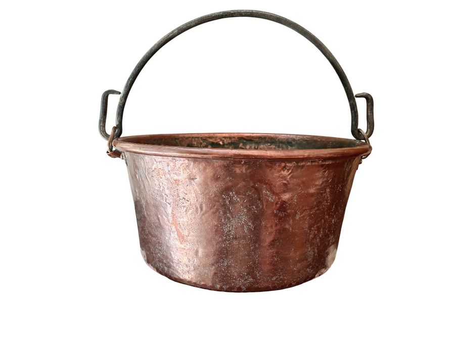 Antique Large antique copper pot 3.5 kg handmade, wrought iron handle