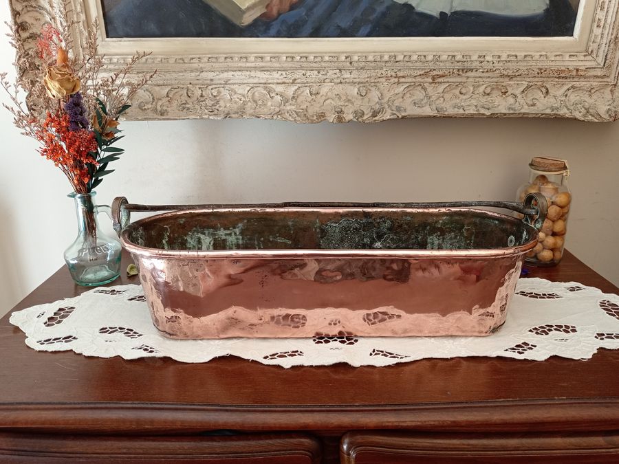 Large antique handmade solid copper fish bowl, 19th