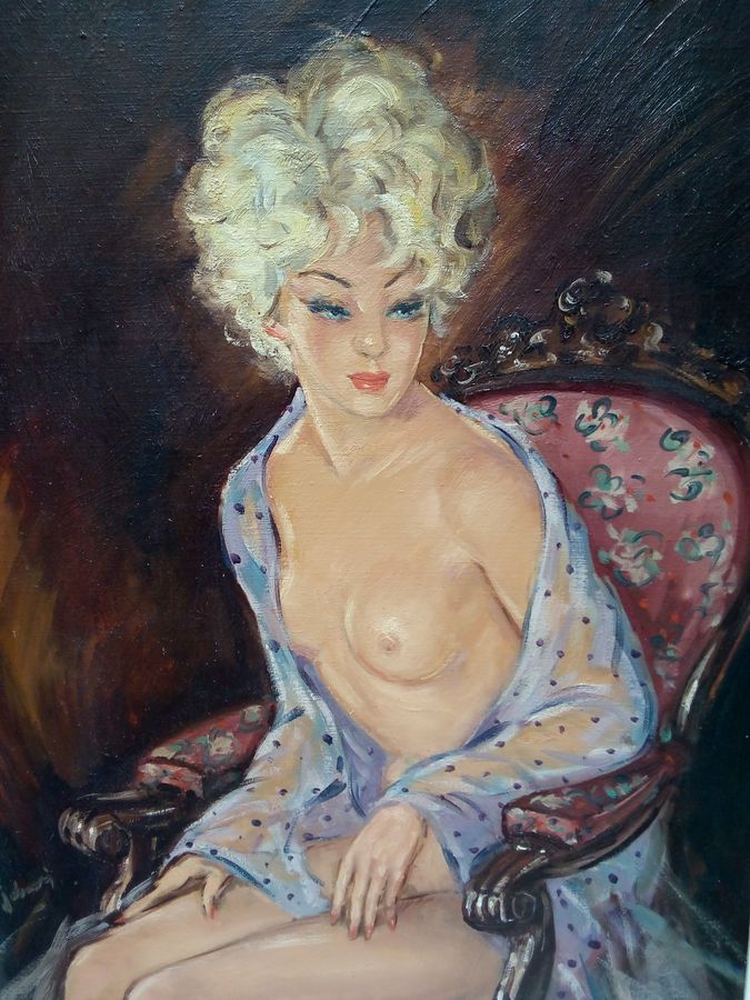 Antique Oil painting on canvas, signed, 20th, style of Jean Gabriel Domergue