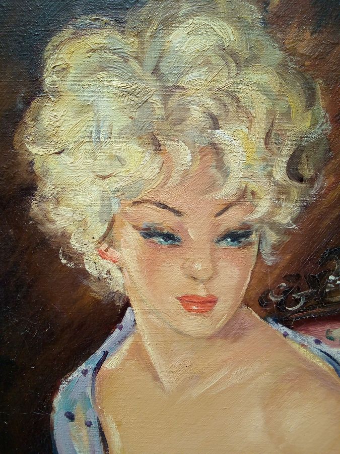 Antique Oil painting on canvas, signed, 20th, style of Jean Gabriel Domergue