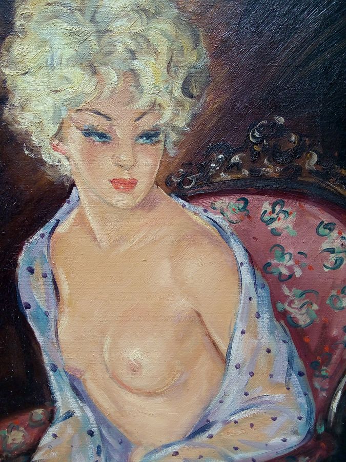 Antique Oil painting on canvas, signed, 20th, style of Jean Gabriel Domergue