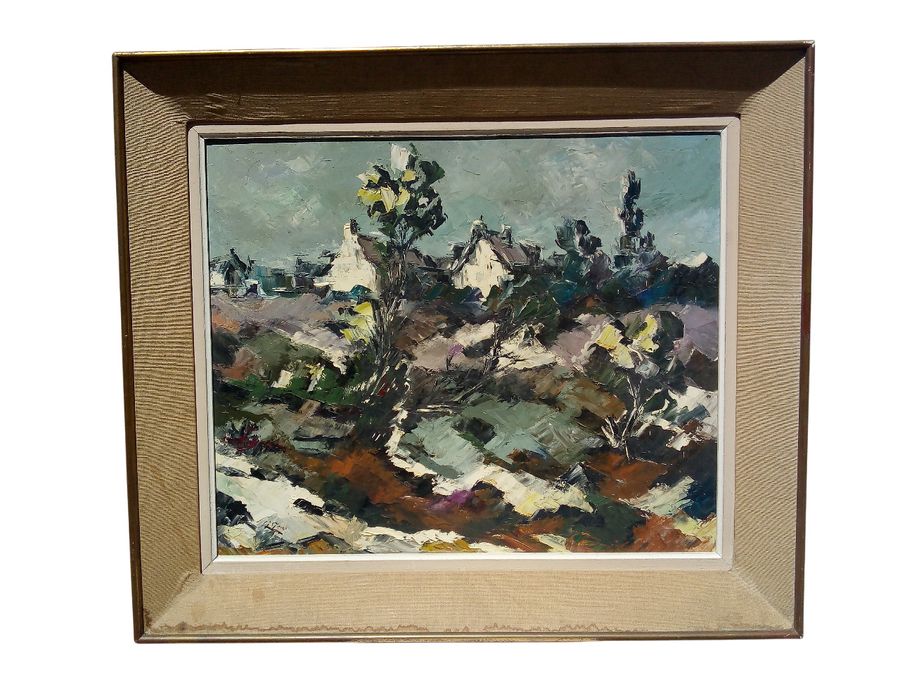 Oil painting, snow landscape, CIRCA 1950, signed by French painter