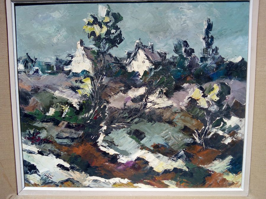 Antique Oil painting, snow landscape, CIRCA 1950, signed by French painter