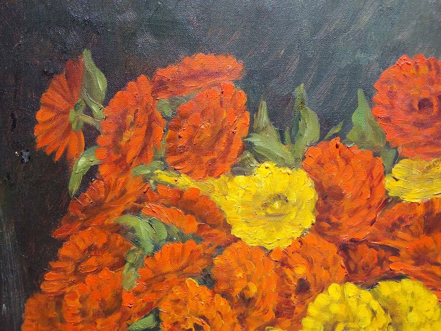 Antique Oil painting on canvas by Paul EHRETSMANN, bouquet of flowers, circa 1950