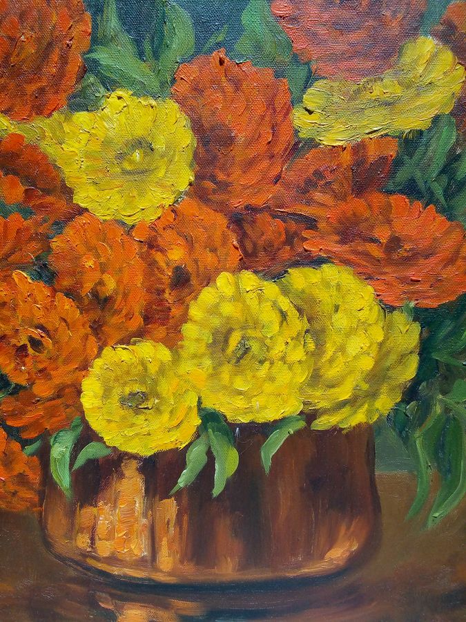 Antique Oil painting on canvas by Paul EHRETSMANN, bouquet of flowers, circa 1950