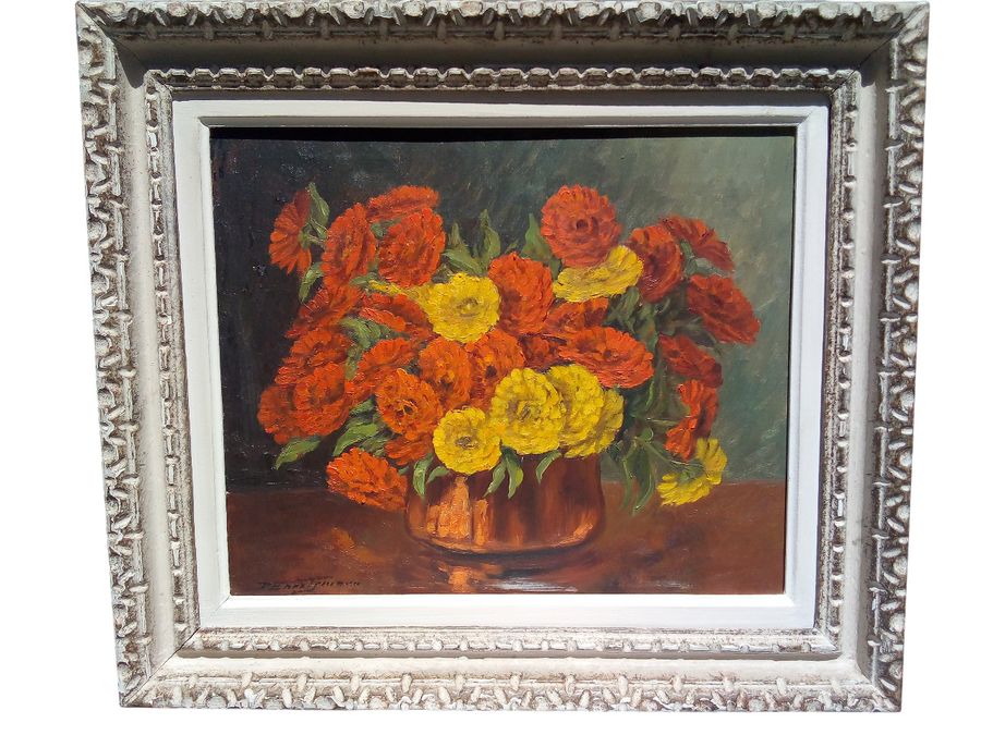 Oil painting on canvas by Paul EHRETSMANN, bouquet of flowers, circa 1950