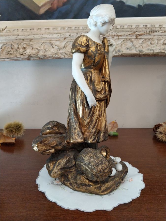 Antique Pair of gold patina statues signed MEDNOT, Art Nouveau 1900