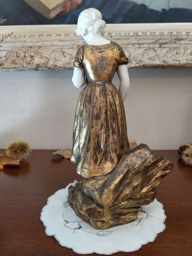 Antique Pair of gold patina statues signed MEDNOT, Art Nouveau 1900