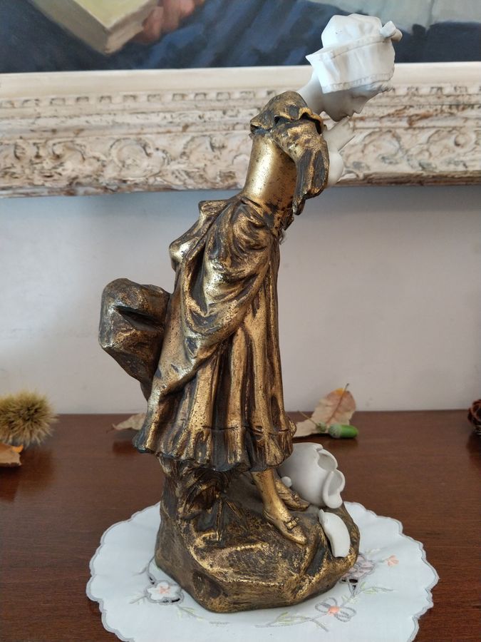 Antique Pair of gold patina statues signed MEDNOT, Art Nouveau 1900