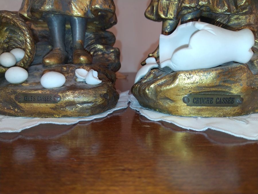 Antique Pair of gold patina statues signed MEDNOT, Art Nouveau 1900