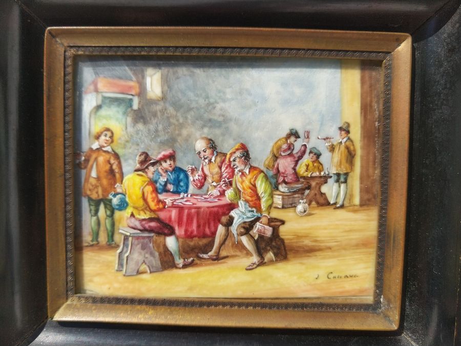 Antique Miniature oil painting, signed, in the style of 17th century, exceptional quality