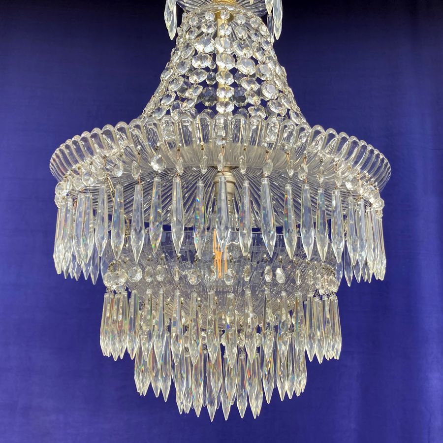 Antique Art-Deco Crystal Waterfall Chandelier