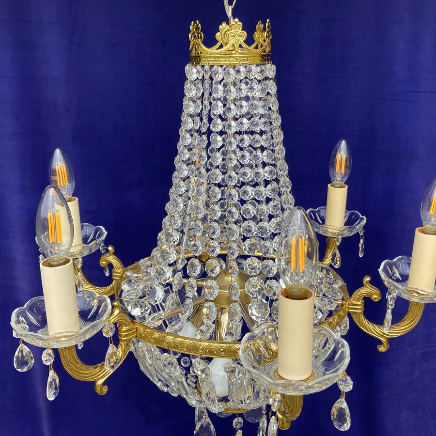 Antique 6-Branch Cut Glass Empire Chandelier