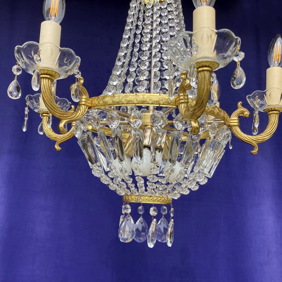 Antique 6-Branch Cut Glass Empire Chandelier