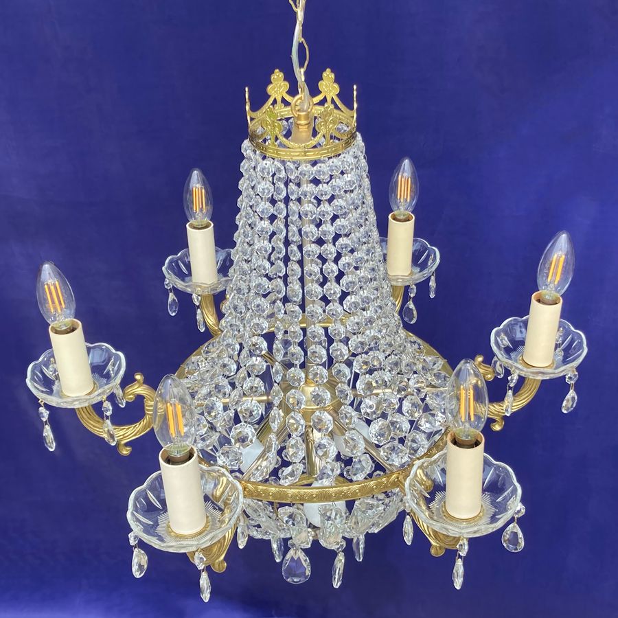 Antique 6-Branch Cut Glass Empire Chandelier