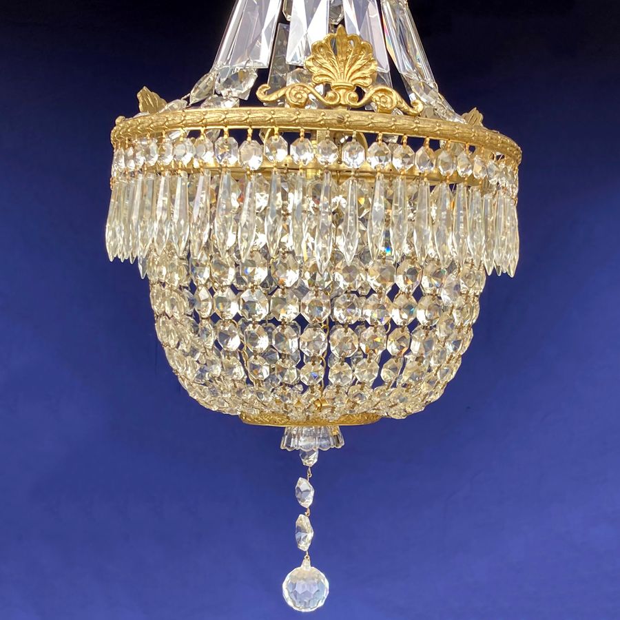 Antique Edwardian Empire Style Cut Glass & Cast Brass Chandelier