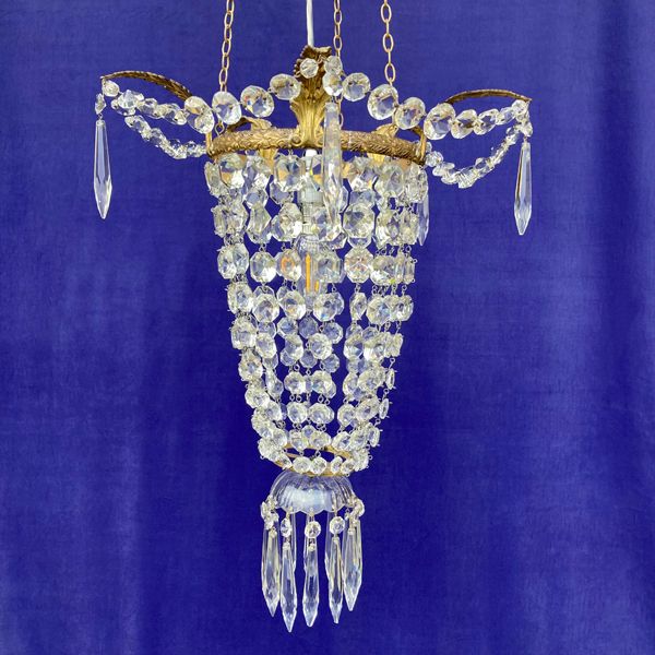 Edwardian Bag Chandelier on Gilt Pressed Brass Frame