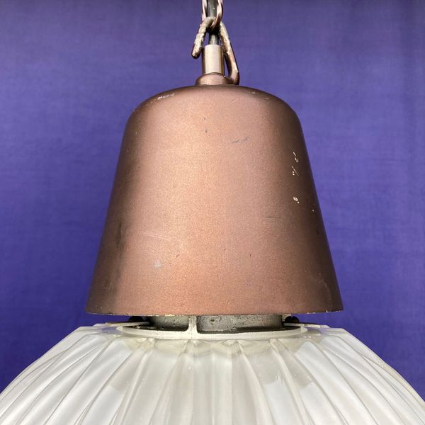 Antique Pair of Italian Industrial Glass Pendant Lamp, attributed to Tito Agnoli