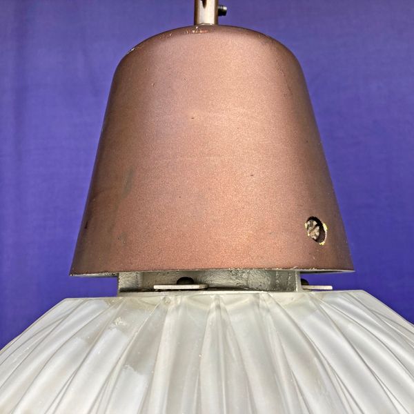 Antique Pair of Italian Industrial Glass Pendant Lamp, attributed to Tito Agnoli