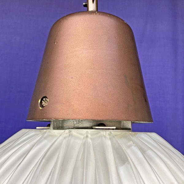 Antique Pair of Italian Industrial Glass Pendant Lamp, attributed to Tito Agnoli