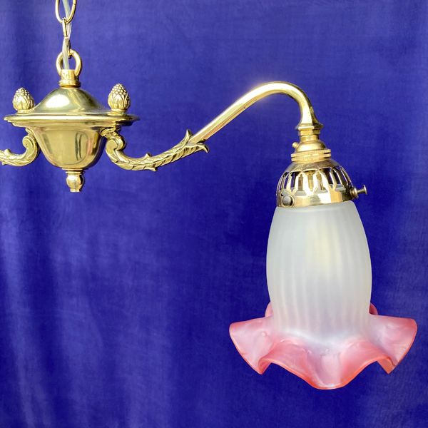 Antique Adam-style Brass Corridor Ceiling Light with Cranberry Glass Shades