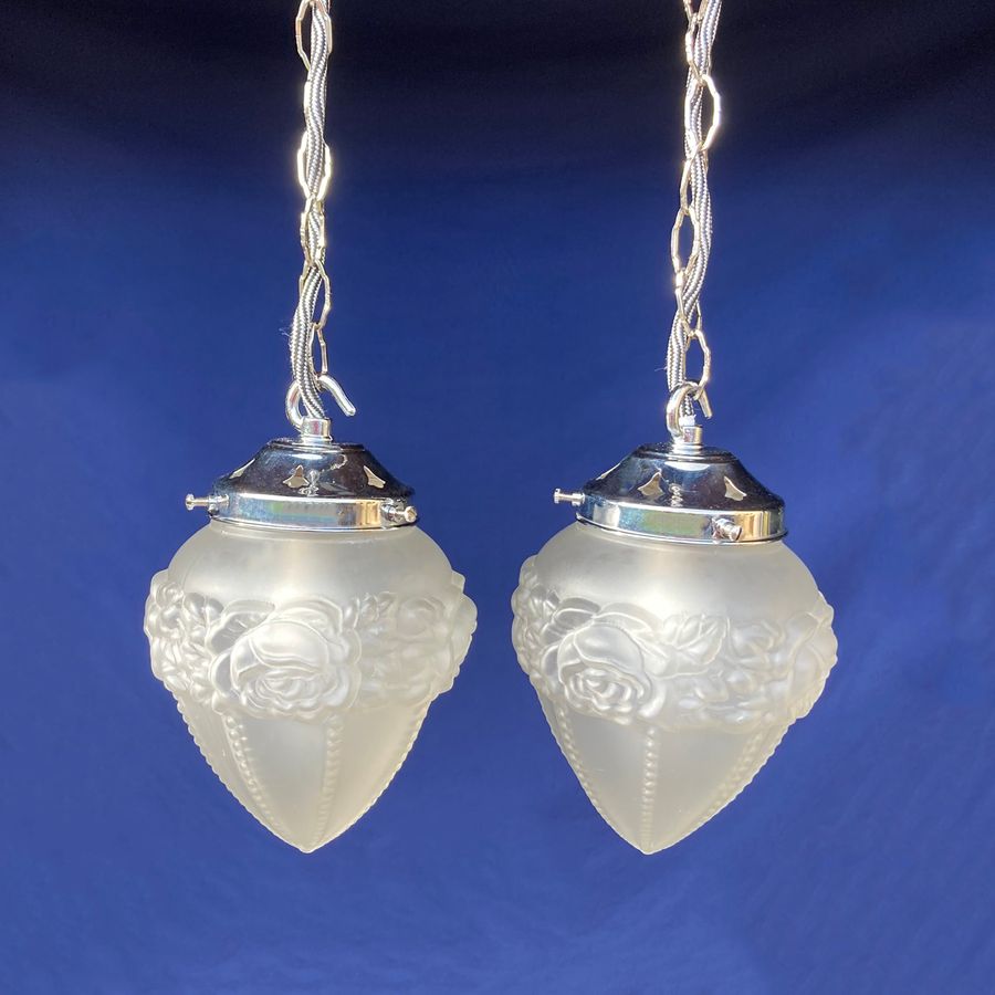 Pair of Original Art Deco Translucent Glass Shade Light Fittings