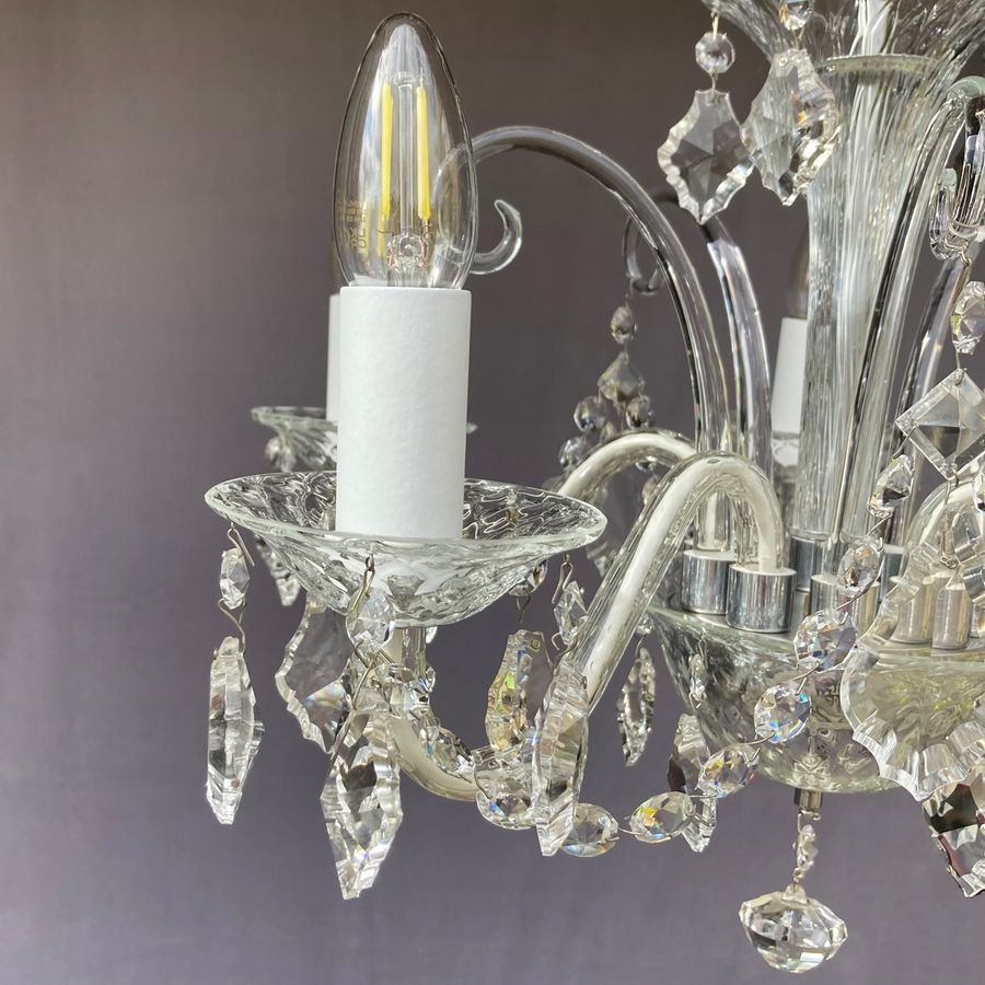 Antique Bohemian Textured Glass 5-Branch Chandelier